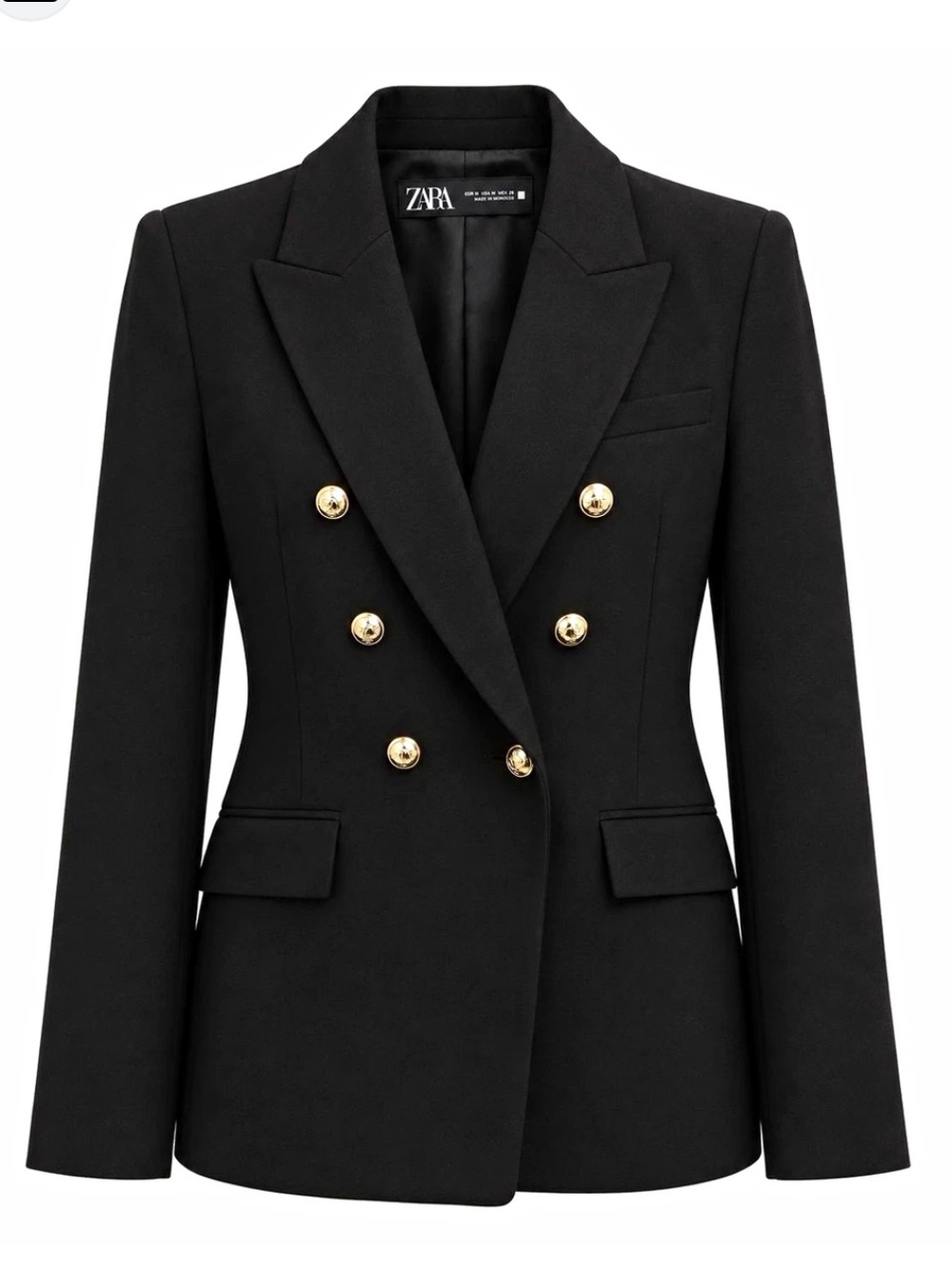ZARA Black Double-Breasted Blazer with Gold Buttons